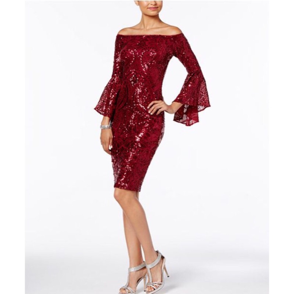 Betsy & Adam Sequined Bell-Sleeve Dress